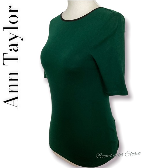 Ann Taylor Hunter Green Blouse, Shirt with back Bow, Bodycon Petite XS - Picture 6 of 13